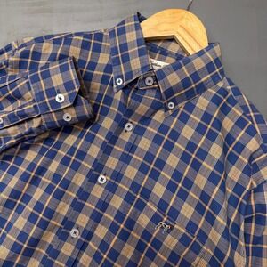 Southern Point Co Men's Plaid Button Down Shirt Long Sleeve Blue Tan Small